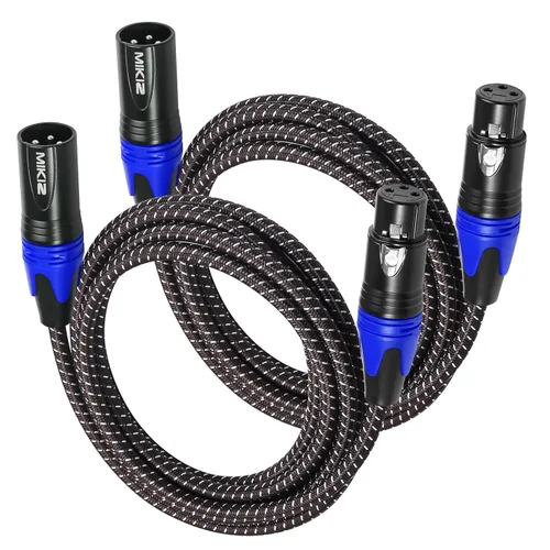 Vista 12 de Cables XLR de 1 pie, paquete de 2 cables de conexión cortos antienredos trenzados de 3 pines XLR macho a hembra para micrófono DJ