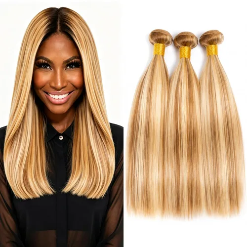 Vista 254 de Rubio rizado rizado paquetes color 613 cabello humano 8 10 12 pulgadas 613 Blonde-CL