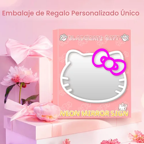 Vista 2 de MCJSGSP Espejo de Anime Hello Kitty con Luz Letreros de Neón para Decoración de Pared, Regalo de Chica Adolescente, Espejo de Maquillaje Letrero