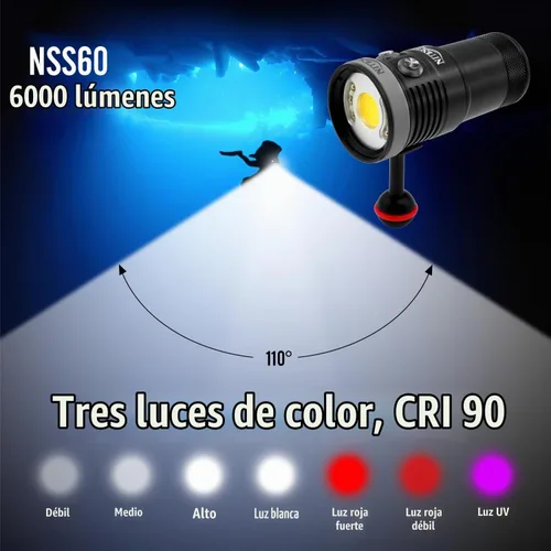 Vista 2 de Nitescuba NSS60 Buceo Luz Subacuática Video Luz 6000 Lumen Linterna Impermeable para 100m/330ft CRI=90 Fotografía Subacuática, que se conecta a