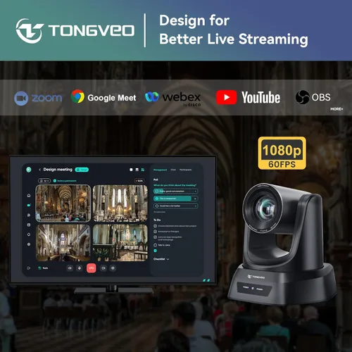 Vista 5 de TONGVEO - Sistema de cámara PTZ para sala de conferencias con zoom óptico 20X Webcam 1080P 60fps HDMI USB para transmisión en línea