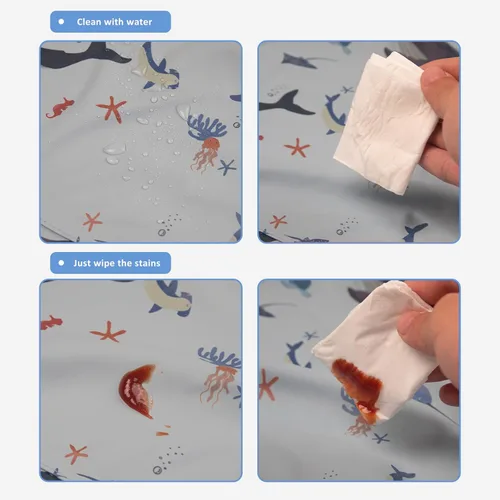 Vista 6 de Baberos de manga larga para bebés, impermeables, con bolsillo para atrapar alimentos para alimentar, comer