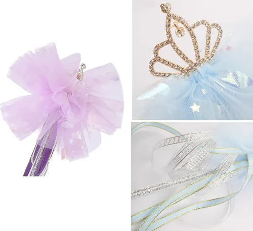 Vista 7 de Kit de varita mágica de hadas con borlas varita de princesa corona de encaje varitas de ángel para niñas cintas mágicas varitas serpentinas disfraz