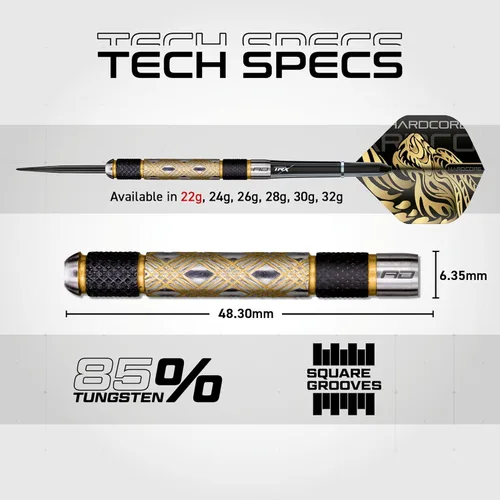 Vista 5 de RED DRAGON - Golden Eyes - 22g, 24g, 26g, 28g, 30g, 32g Professional 85% Tungsten Darts Set with Flights and Stems