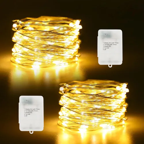 Vista 8 de Guirnalda de luces de 16.4 pies, 50 luces LED plateadas de alambre de cobre parpadeantes con 5 modos de iluminación para Navidad, dormitorio, boda