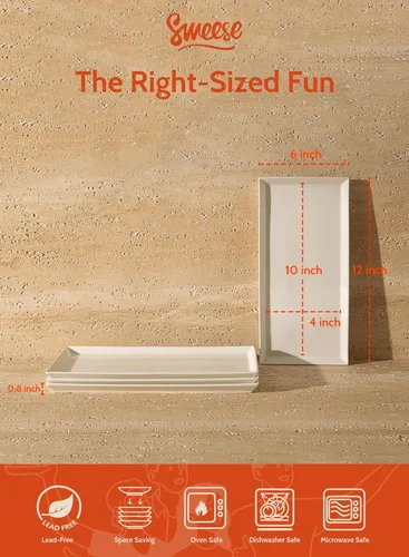 Vista 2 de Sweese Bandeja de porcelana rectangular de 12 pulgadas para sushi, carne, postres, pasteles, plato blanco para servir restaurante, banquete, fiesta