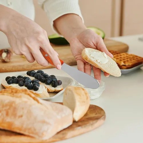 Vista 4 de SHERCHPRY 2 unids Creamcheese Butter Straight Spreader Butter Spatula Sandwich Cortadora Raspador Mango de Madera Pequeñas Herramientas Espátula