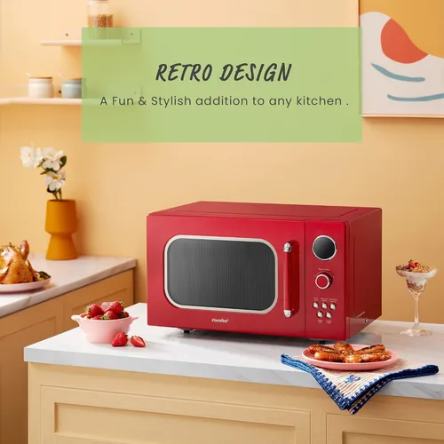 Vista 6 de COMFEE' CM-M093ARD - Horno microondas retro con 9 programas preestablecidos, cocción rápida de varias etapas, función de reinicio del plato