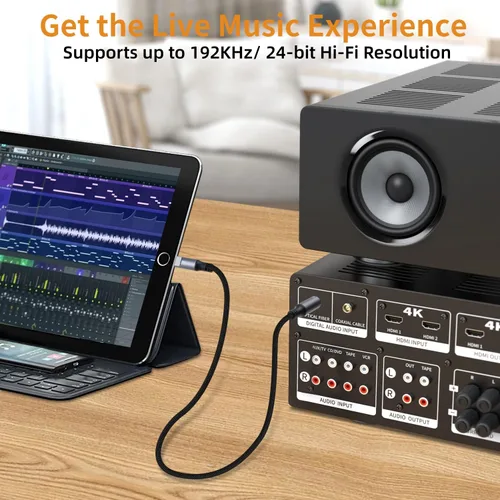 Vista 5 de Cable de audio óptico USB C a Toslink, puerto USB C a SPDIF unidireccional de 4 pies, cable de audio estéreo óptico digital macho para smartphone