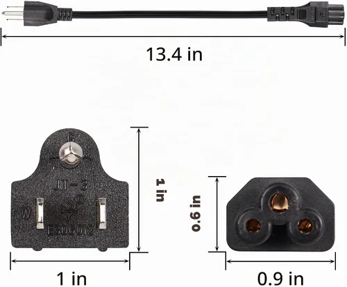Vista 4 de CEERXIAN - Cable de alimentación corto de CA de 3 clavijas, Nema 5-15P macho a IEC 320 C5 hembra, cable de repuesto para computadora portátil