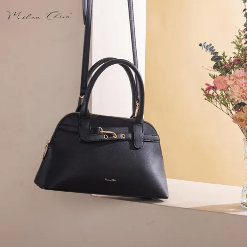Vista 8 de Milan Chiva Bolso bandolera con diseño de cúpula para mujer, con textura y asa superior, con detalle de cinturón