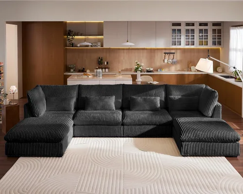 Vista 18 de Sofá modular de felpilla de 77 pulgadas, sofá modular de nube lavable con otomana, sofás seccionales de 3 plazas para sala de estar, cubierta