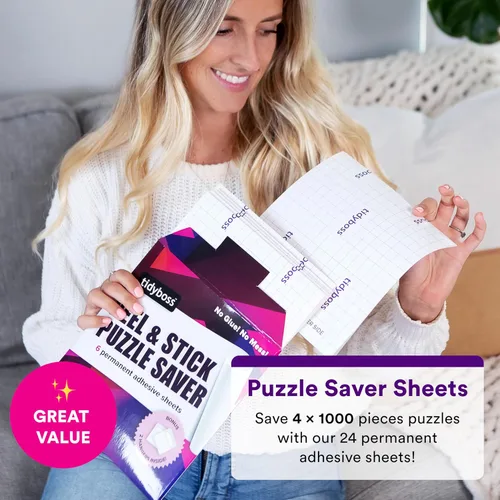 Vista 2 de Paquete de 24 hojas de ahorro de rompecabezas Puzzle Keeper conserva hasta 4 x 1,000 piezas Pegamento para rompecabezas y marco Accesorios