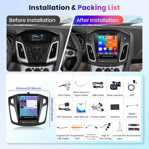 Vista 8 de Radio de coche Android 13 4G + 64G para Ford Focus 2012-2018, Rimoody Car Stereo Wireless Carplay Android auto GPS 5G-WiFi Mirror Link 9.7 pulgadas