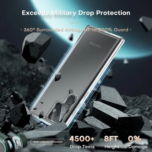 Vista 3 de TOCOL para Samsung Galaxy S22 Ultra, Funda con parte trasera dura mate translúcida [A prueba de golpes de grado militar]