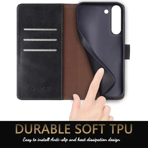 Vista 6 de SUANPOT Funda tipo cartera para Samsung Galaxy S21 FE 【Bloqueo RFID】 Soporte para tarjetas de crédito, funda de piel sintética con tapa