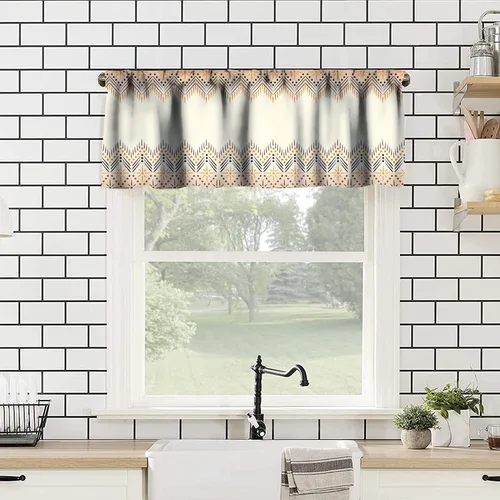 Vista 3 de Cenefa azteca navajo del suroeste, diseño geométrico abstracto étnico para ventana, cenefa con bolsillo para barra, 54 x 18 pulgadas