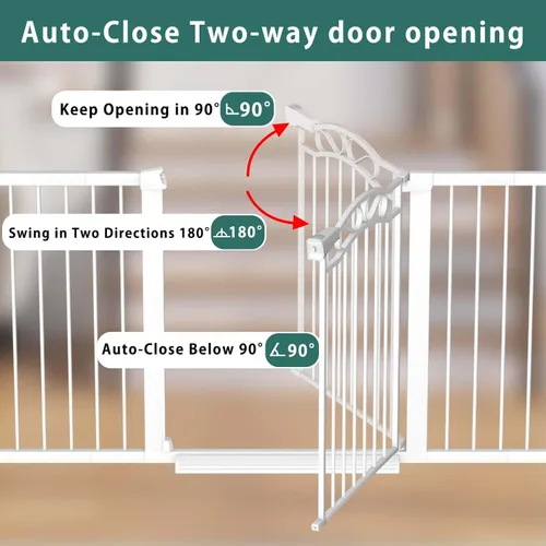 Vista 5 de Fairy Baby Puerta de bebé extra ancha montada a presión para interiores para niños o mascotas, para caminar, sin taladro, puertas largas para perros