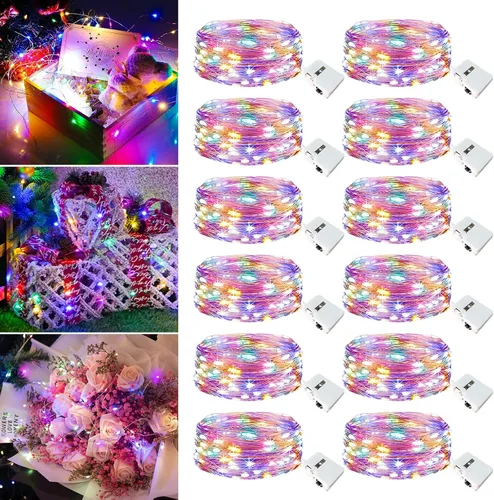 Vista 28 de Paquete de 6 Luces de Hadas a Batería - 7 pies 20 Luces LED Parpadeantes 3 Modos, Mini Luces de Cadena a Granel Impermeables para Frascos Mason Rojo