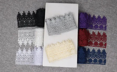 Vista 7 de Cinta de encaje beige de 5 yardas de ancho, borde bordado, para costura, manualidades, boda, apliques, decoración del hogar