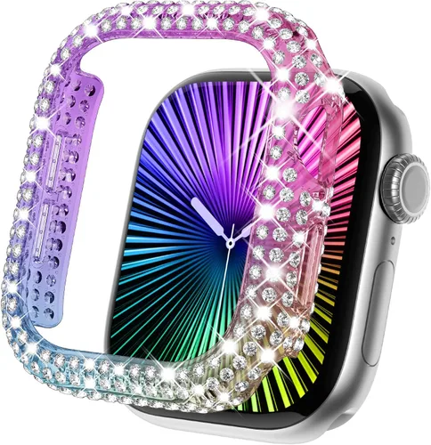 Vista 28 de KADES - Funda protectora completa compatible con iWatch, con protector de pantalla de vidrio templado incorporado, brillante y con diamantes de Negro