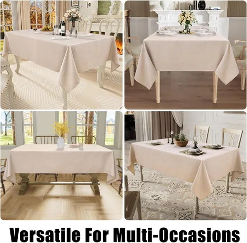 Vista 7 de Smiry - Mantel cuadrado de lino texturizado, mantel de arpillera impermeable a derrames y antiarrugas, mantel decorativo lavable para mesa