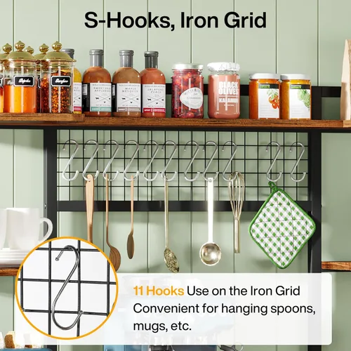 Vista 10 de Tribesigns Estante grande para panaderos, gabinete de cocina de 55 pulgadas de ancho, soporte para microondas con 11 ganchos, estante