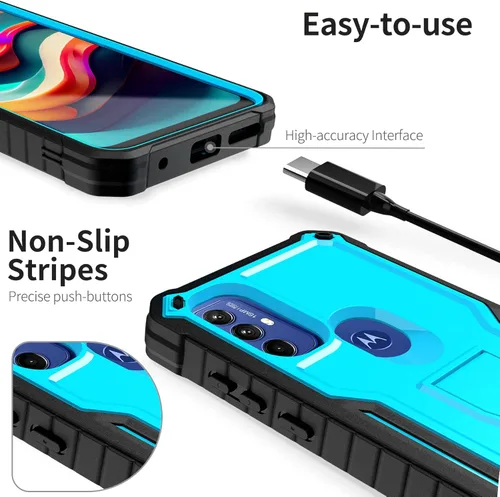 Vista 2 de ExoGuard Funda para Moto G Play 2023, funda de goma resistente a prueba de golpes con protector de pantalla para teléfono Motorola G Play 2023, Azul