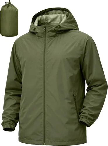 Vista 9 de Chaqueta impermeable para hombre, rompevientos, impermeable, para ciclismo, correr, senderismo, con capucha, ligera, plegable