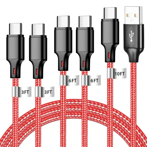 Vista 17 de Cable de carga USB A a USB C, paquete de 5 [3/3/6/6/10 pies] cable de carga rápida tipo C de alta velocidad de datos y transferencia compatible