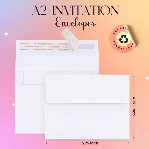 Vista 2 de ACSTEP Paquete de 100 sobres A2 blancos de 4.375 x 5.75 pulgadas con autosellado para tarjetas de felicitación, bodas, invitaciones, tarjetas RSVP