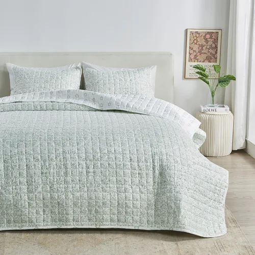 Vista 14 de Great Bay Home Marianne Collection - Juego de edredón de 3 piezas con fundas de almohada. Colcha reversible con diseño floral. Lavable a máquina.
