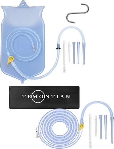 Kit de bolsa de enema con accesorios, kit de limpieza y desintoxicación de colon, bolsa de ducha reutilizable para hombres/mujeres (azul)