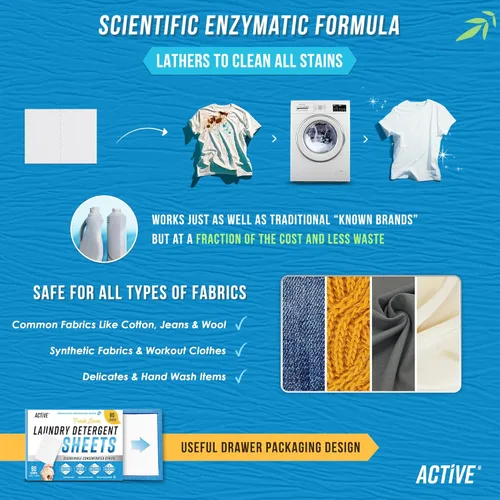 Vista 4 de Hojas de detergente para ropa, tiras de lavado ecológicas, 80 cargas, sin líquido, sin líquido, sin líquido, tira de lavandería de viaje, sábanas