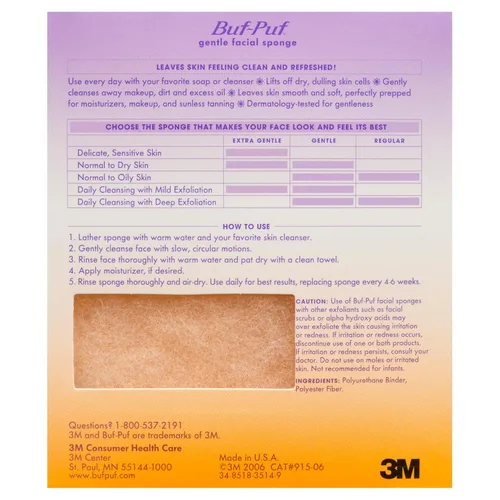 Vista 7 de Buf-Puf Gentle Facial Sponge, Dermatologist Developed, Removes Deep Down Dirt & Makeup That Causes Breakouts and Blackheads, Reusable, Exfoliating