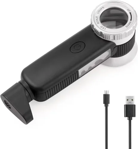 Vista 8 de Lupa 30X Amoper, Lupa con longitud focal ajustable, Lupa plegable de vidrio para joyería para óptico textil, bordado, placa de circuito, monedas