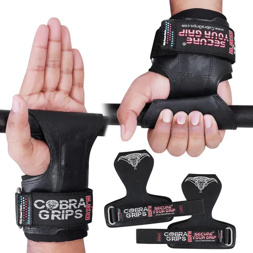 Vista 2 de Cobra Grips Weight Lifting Gloves with Adjustable Neoprene Padded Wrist Wraps - Heavy Duty Alternative to Power Lifting Hooks for Deadlifts