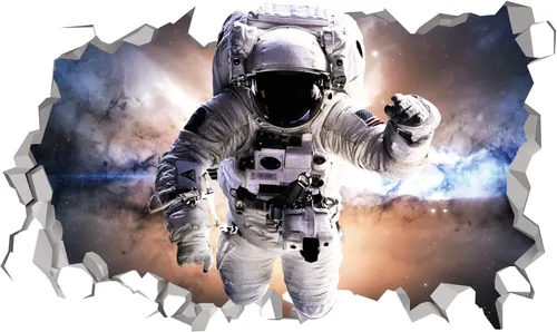 Vista 3 de Calcomanía de pared para dormitorio con temática espacial de astronauta, decoración de galaxia para niños, decoración espacial
