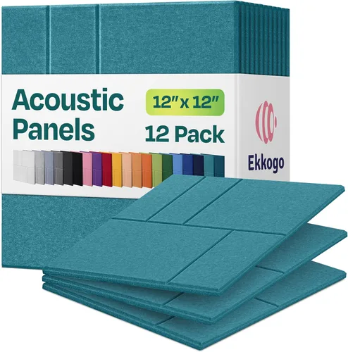 Vista 60 de Paquete de 12 paneles acústicos con aislamiento de sonido para paredes 12 x 12 x 0.4 pulgadas Paneles decorativos para amortiguación de sonido
