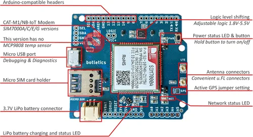 Vista 3 de SIM7000 LTE CAT-M1 NB-IoT Celular + GPS + Kit de protección de antena para Arduino (SIM7000A)