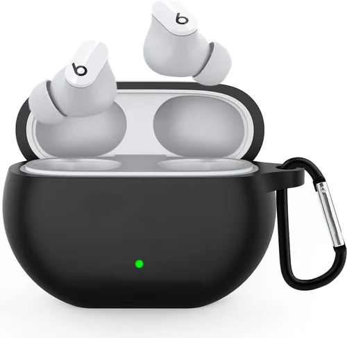 USTIYA Funda para Beats Studio Buds+ 2023/Studio Buds 2021 Funda protectora de silicona con funda de llavero (negro)