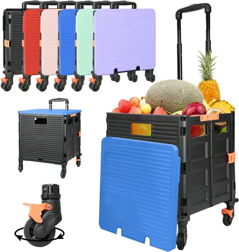Vista 12 de Carrito plegable con ruedas giratorias, tapa magnética extendida, mango telescópico, ángulo ajustable para transportes, comestibles, oficina Gris