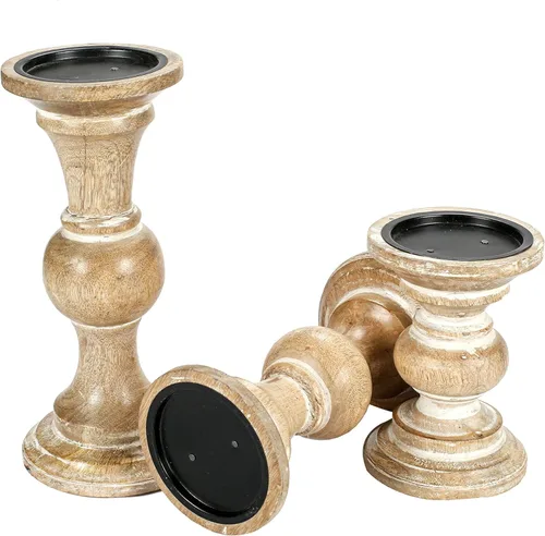Vista 5 de Portavelas de madera para velas de pilar, columnas torneadas redondeadas, maderas sostenibles, estilo campestre, ideal para reiki, aromaterapia
