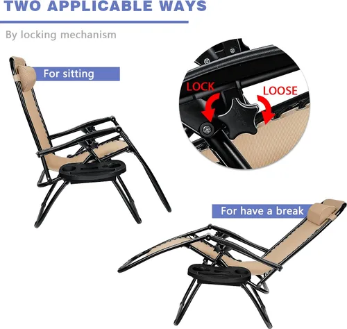 Vista 5 de Homall Sillas Zero Gravity - Sillas plegables ajustables con almohadas para piscina, patio trasero y playa, juego de 2 (color crema)