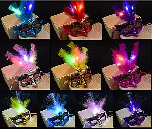 Vista 8 de Cosplay Costumes Luminous Masquerade Mask, Masquerade Mardi Gras Half Face Cover for Dance Party Halloween Thanksgiving