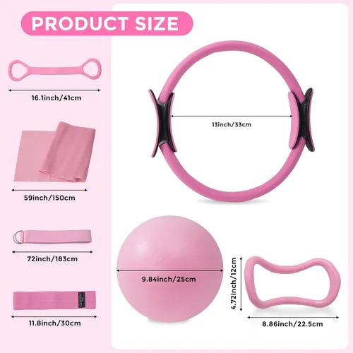 Vista 8 de Home Pilates Kit Pilates Equipment Set, Better Yoga Pilates Essentials Kit for Women with 14.5" Pilates Ring, Ball, Resistance Bands, Ankle Weights