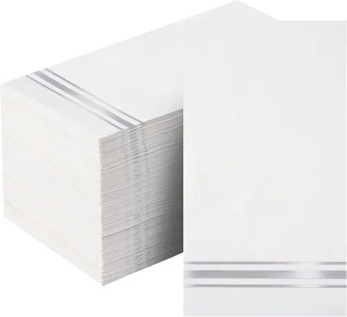 Vista 11 de 200 Servilletas de Papel con Ribete Dorado Negras Elegantes Servilletas de Cena, Servilletas de Invitados de 3 Capas con Papel Dorado Desechables
