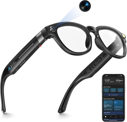 Vista 8 de Gafas de cámara de 8 MP, lentes inteligentes AI con traducción en tiempo real y análisis de objetos Grabación de video HD 1200P 4K, gafas de sol