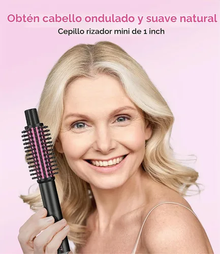 Vista 4 de Farery Mini cepillo térmico de 1 pulgada, retoques, rizador redondo Negro