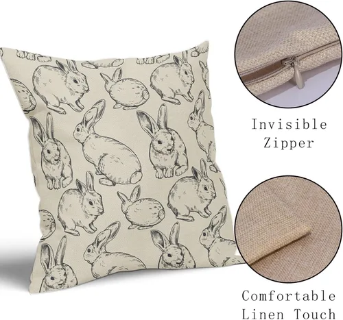 Vista 4 de Sweetshow Juego de 2 fundas de almohada de Pascua de 16 x 16 pulgadas, diseño de conejo negro con temática de Pascua, almohadas decorativas